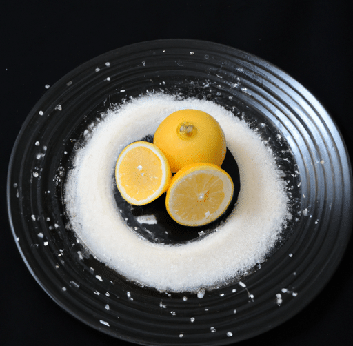 Citron coupé avec du gros sel dans une assiette