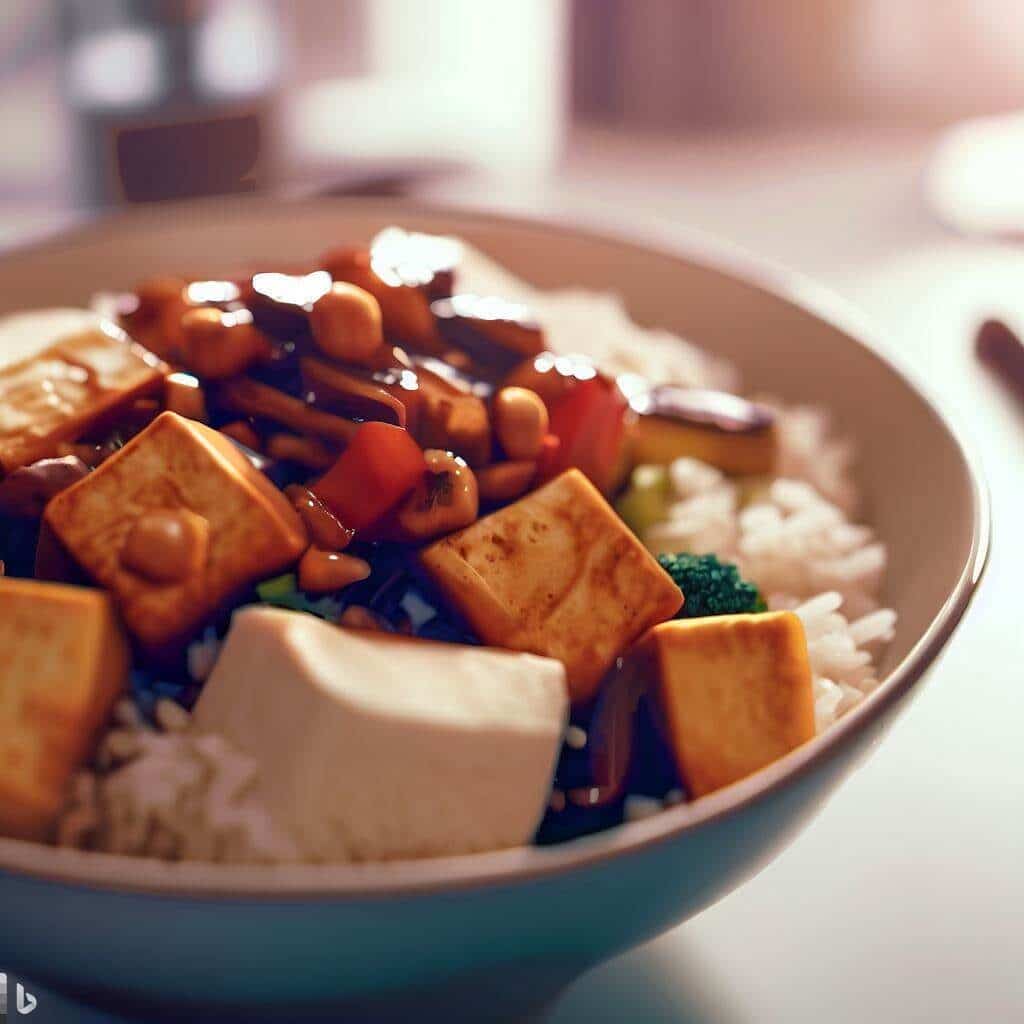 Bowl de riz tofu et légumes grillés